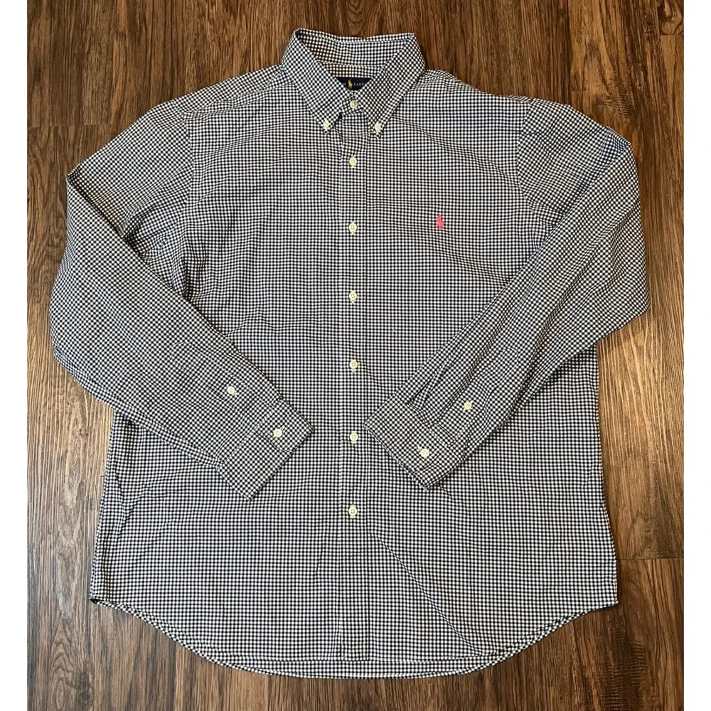 Polo Ralph Lauren Mens XL Gingham Button Down Shirt Navy Blue White Pink Pony